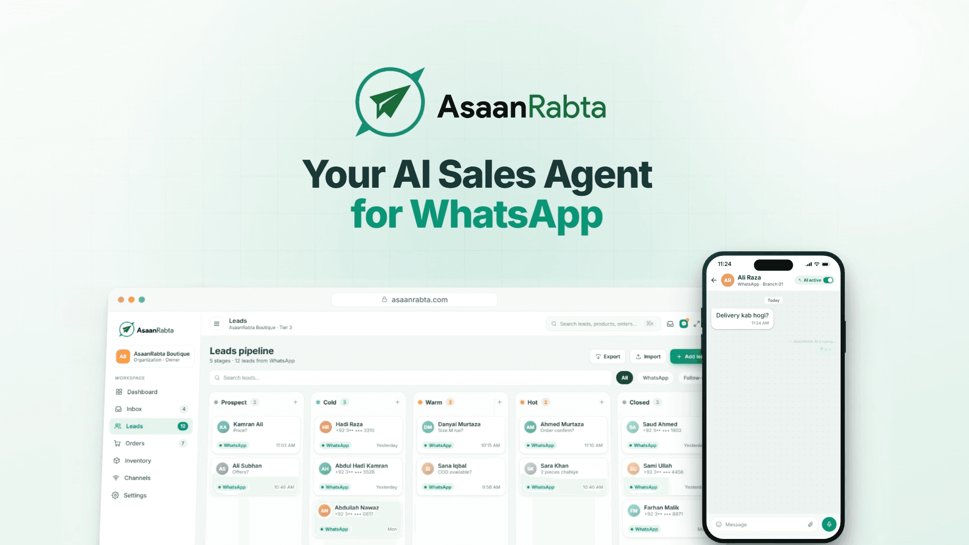 AsaanRabta WhatsApp CRM overview: manage leads, orders and customer chats in one dashboard