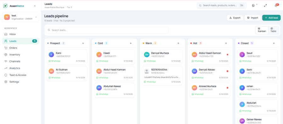 Lead CRM pipeline