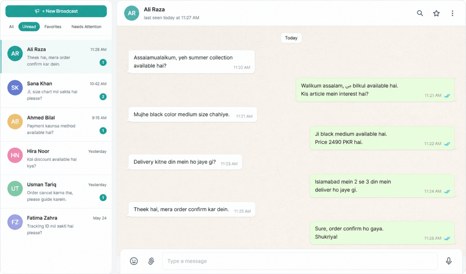 WhatsApp shared inbox dashboard